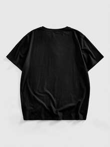 ROMWE MEN Goth 男士休闲宽松亨利领印花T恤，夏季款 - 黑色 - 查看 3