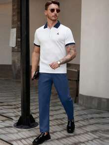 Manfinity CasualCool Men's Casual Solid Color Commuter Pants With Pockets - Navy Blue - View 6