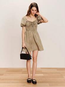 lacRébo A Line Robe Courte Floral Print Sweetheart Neckline Vintage Style Spring Summer To Go Out Festival Dress Casual Dress French Style Parisian Style - Green - View 5