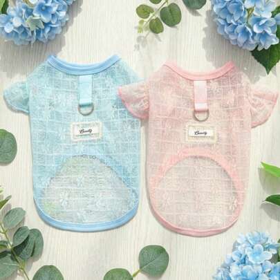 PETSIN 1 chiếc Áo vest ren lưới thoáng khí, nhẹ, thân thiện với da, nhanh khô, co giãn, chống phai màu, chống xù lông, phối ren, màu trơn, màu sáng, viền xếp ly thanh lịch, phù hợp cho chó và mèo, không tay, thoải mái khi mặc, dễ mặc, mặc được cả bốn mùa, mặc hàng ngày, ở nhà, đi dạo ngoài trời, du lịch, trang phục thú cưng, áo vest thú cưng, phụ kiện thú cưng, quần áo thú cưng dễ thương, trang phục thú cưng tinh tế