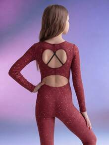 少女休闲运动长袖连体衣 - 酒紅色 - 查看 10