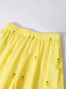 Sparklyn Bộ đồ 2 món cho bé gái, gồm áo hai dây và quần ống đứng in hình dứa kẻ sọc, kiểu dáng mùa hè, thích hợp cho vui chơi, nghỉ lễ và mặc hàng ngày. - Màu vàng - Xem 6