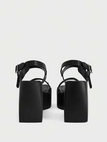 Sugerpunk Giày sandal nữ đế dày kiểu punk mới, mũi vuông, đính đinh tán, kiểu retro, đế phồng, thích hợp cho mùa hè. - màu đen - Xem 3