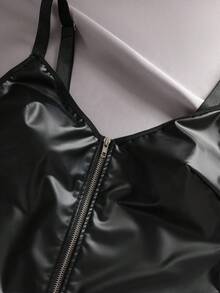 EmpressEnvy Plus Size Charming Red PU Leather Zipper Side Boned Multi-Strap Patchwork 2 Pieces Sexy Lingerie Dress Set Black Leather Lingerie For Women Plus Size Body Suit Black Faux Leather Lingerie Lingerie Set Seductive Plus Size Lingerie For Women Roleplay Plus Size Bodysuits For Women Plus Size - Black - View 5