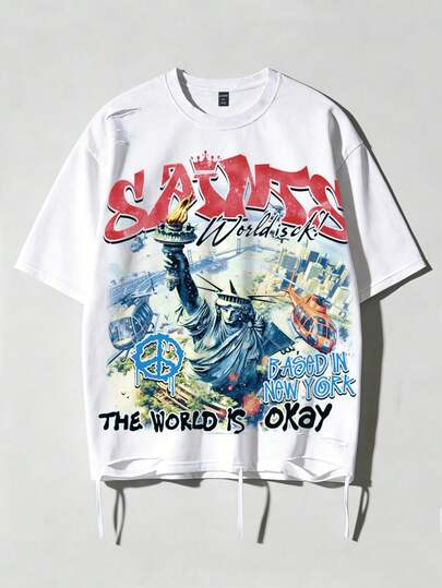 ROMWE MEN Street Life 男士休闲短袖T恤，做旧效果设计