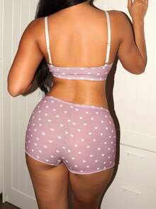 Lowkey Lull 3pcs/Set Heart Print Bra And Panty Lingerie Set - Multicolor - View 7