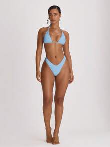 Musera Resort Áo bikini tam giác buộc dây cổ yếm, thích hợp cho kỳ nghỉ hè, du lịch, đi biển, đồ bơi cơ bản, tiệc độc thân, đám cưới, tiệc cưới cô dâu, đồ bơi màu trơn, phong cách nghỉ dưỡng. - Màu xanh nhạt - Xem 5