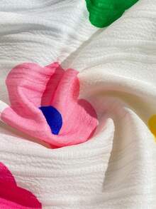 SHEIN Playful Pals 女婴白色纯色提花无袖褶皱露脐上衣，饰以彩色波点印花，搭配粉色松紧腰短裤，舒适优雅的法式乡村风春夏度假装扮 - 黃色 - 查看 3