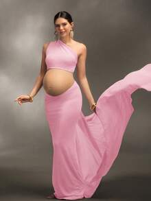 Cheriluna Maternity 优雅飘逸的缎带孕妇摄影礼服，婴儿洗礼派对 - 粉色 - 查看 7