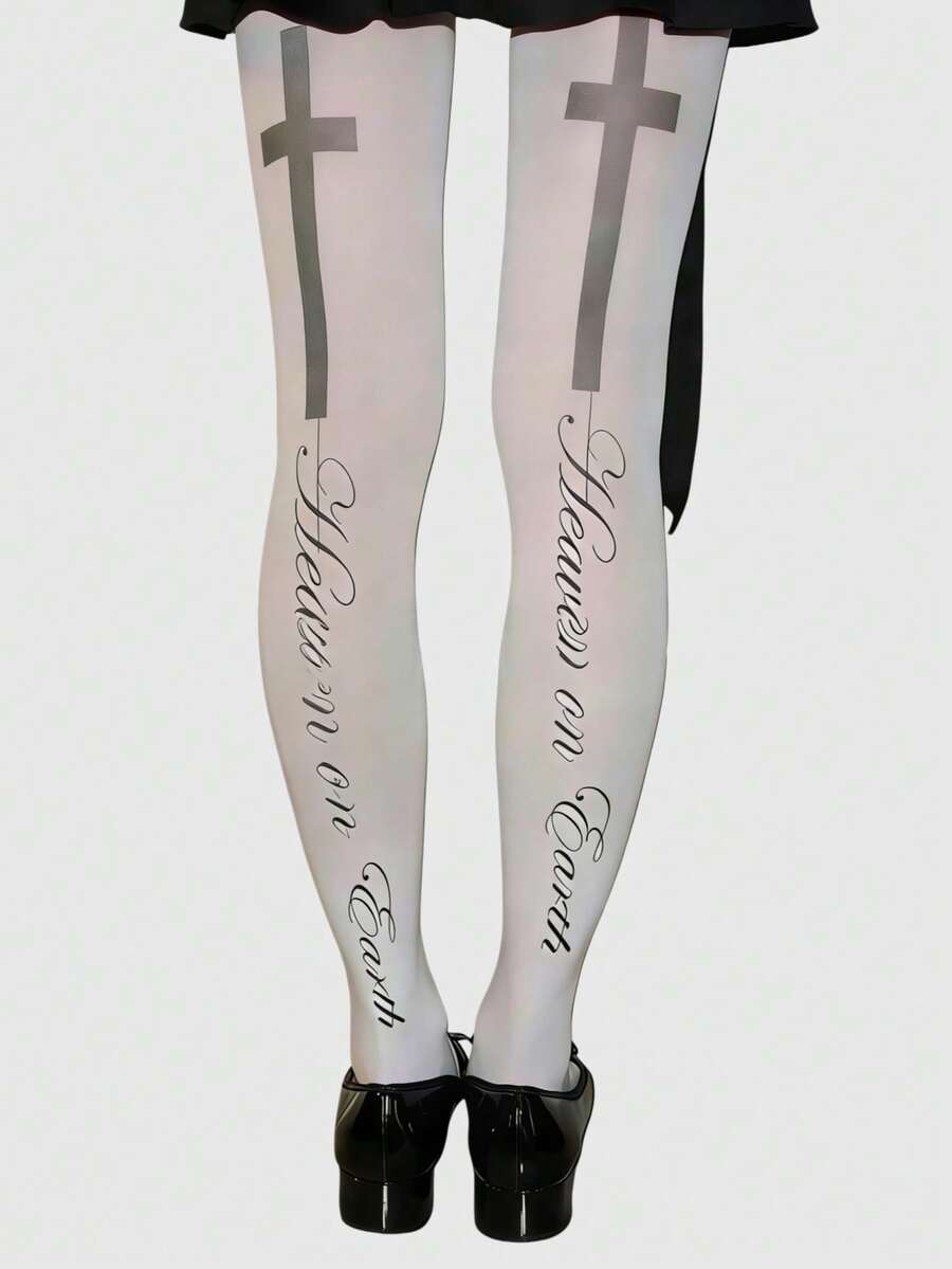 ROMWE Anime Quần tất nữ - Trắng và đen - Xem 1