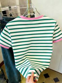 Resyla Women's Casual Striped Round Neck Short Sleeve T-Shirt, Summer - Multicolor - View 2