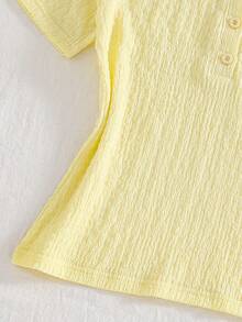 SHEIN Áo thun nữ tuổi teen màu trơn, viền ren, kiểu dáng thường ngày, đa năng, thích hợp mặc hàng ngày. - Màu vàng - Xem 5