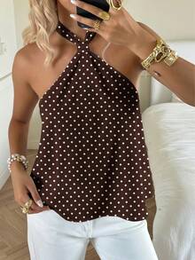 SHEIN EZwear Áo kiểu retro thoải mái, in họa tiết chấm bi khắp thân áo, thích hợp cho mùa xuân/hè, kỳ nghỉ, tiệc retro. - Nhiều màu - Xem 2