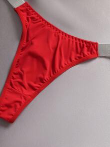 EmpressEnvy 5pcs/Set Sexy Rhinestone Elastic Waist Icy Silk Low-Rise T-Pants - Multicolor - View 5