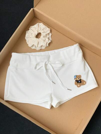 Comfortcana 2026 Spring/Summer New Women's White Strap Bear Low Waist Shorts,Winter,Easter,Party ,Beach,Wedding,Graduation,Elegant,Casual,Vacation,Sports, Formal,Y2k,Business,Sequin,Fringe,Ruffle,Flower,Graphic,