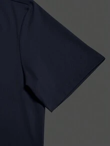 Manfinity Homme Men's Casual Solid Color Short Sleeve T-Shirt And Shorts Set, Summer - Navy Blue - View 4