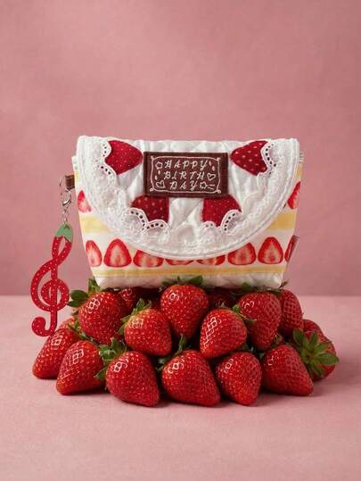 Joivida Vintage Strawberry Cake Storage Bag, Large-Capacity Portable Organizer For Cosmetics, Jewelry & Stationery, INS-Style Pouch For Students' Planner & Accessories