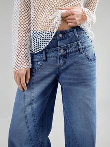 Ontre Quần jeans nữ dáng suông, có túi, kiểu dáng thường ngày, đa năng, thích hợp cho việc đi lại trong thành phố, phong cách tối giản, thời trang công sở. - Rửa tối - Xem 4