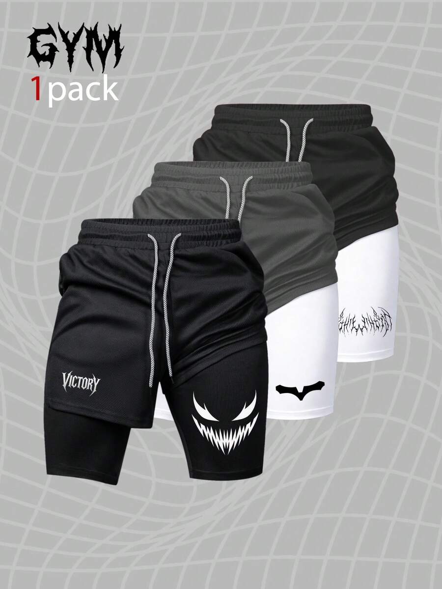 Manfinity Sport Corelite Quần short thể thao nam hai lớp, cạp chun, có dây rút - màu đen - Xem 1