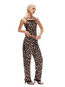 Women's Leopard Print Patchwork Lace Pajama Set - Coffee Brown - View 6
