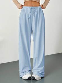 SHEIN Tall 柔软白色针织家居宽松裤，宽松长裤 - 淺藍色 - 查看 9