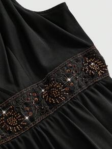 ROMWE Hippie Áo hai dây và áo tank top cỡ lớn dành cho nữ, kiểu dáng mùa hè Bohemian, phối hạt cườm, vạt lưới bất đối xứng, cổ chữ V sâu. - màu đen - Xem 10