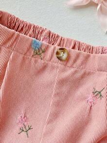 SHEIN Quần short dệt phối màu tương phản dành cho bé gái - Hồng - Xem 4