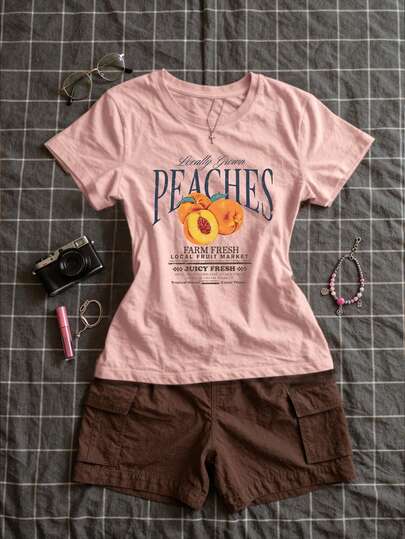 Glimmora Graphic Tee,Summer Clothes,Women T-Shirt,Women Top,Peach Pattern,Sister Outfit,Trending Now, Fashion Tops Shirts,Aesthetic T-Shirt, Gift For Sister, Gift For Mom,Casual Minimalist Fashion Top