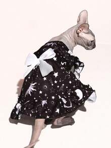 PETSIN 1件行星月亮星星黑白印花宠物裙，柔软透气宠物衣服 - 彩色 - 查看 6