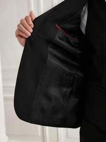 Officeau Caelus 男士修身商务休闲西装三件套 外套 西裤 马甲 男士婚礼新郎婚礼西装外套 长裤 马甲 - 黑色 - 查看 9