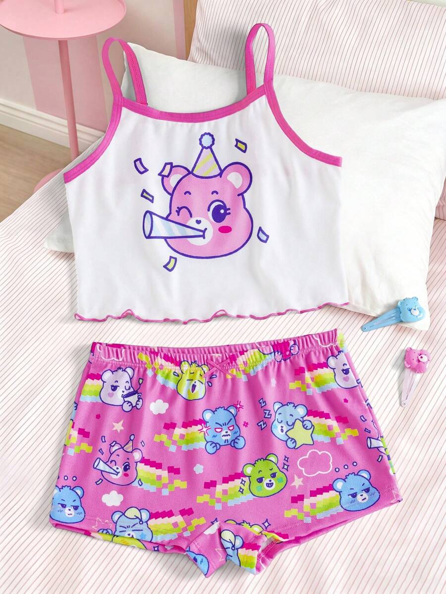 SHEIN X Care Bears 2件套 女童可爱小熊系列吊带内衣套装 - 粉色 - 查看 1