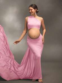 Cheriluna Maternity 优雅飘逸的缎带孕妇摄影礼服，婴儿洗礼派对 - 粉色 - 查看 5