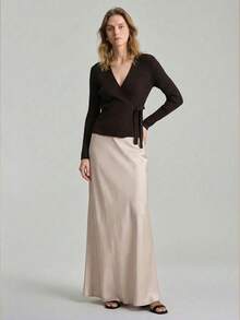 Ontre Bộ sưu tập 2026SS Áo khoác cardigan dệt kim gân buộc phía trước dành cho nữ màu cà phê, thích hợp cho mùa xuân/hè, đi học, nghỉ lễ, dự đám cưới, trang phục giáo viên, dạo phố thường ngày, váy dự đám cưới thanh lịch, trang phục nhà thờ, trang phục công sở thường ngày. - màu nâu - Xem 2