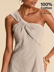 Travachic 纯色无袖迷你连衣裙 - 卡其色 - 查看 3