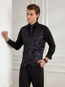 Officeau Men's Vest, Tie, Handkerchief, Cufflinks Set, Formal & Casual Wear For Wedding - Purple - View 1