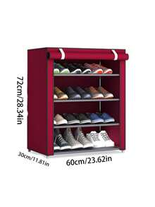 1 Gray Or Burgundy Dustproof Shoe Cabinet, Multi-Layer Simple Shoe Rack In School Dormitory, Easy-To-Assemble, Space-Saving Household Storage Rack, Stable Shoe Storage Rack, Suitable For Bedroom Home Storage, Multi-Functional Simple Shoelace Dust Cover Rack, Indoor Shoe Rack Cabinet - Multicolor - View 2