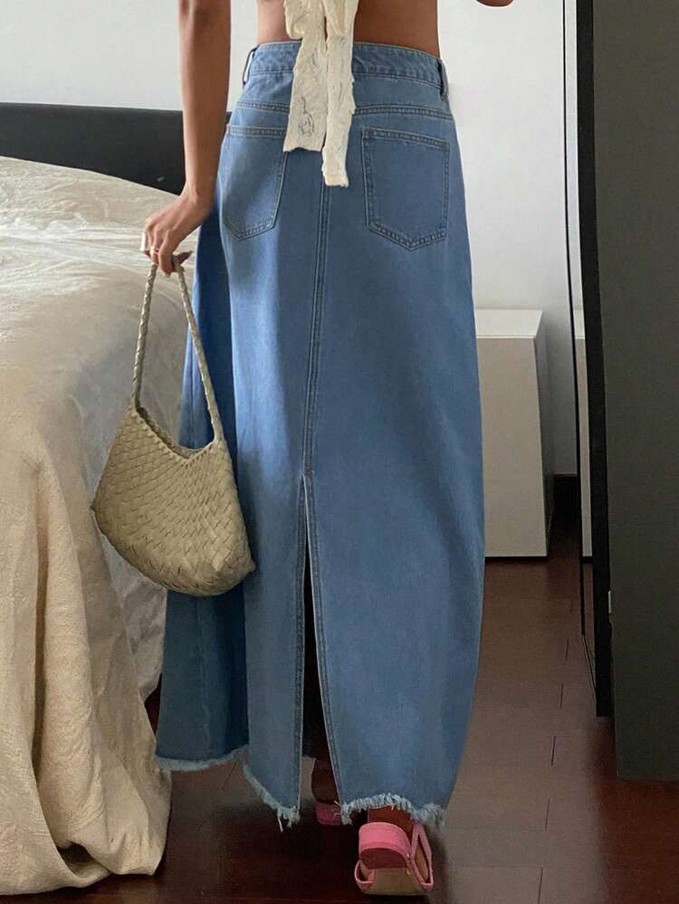 Western Cowgirl Contrast Lace A-Line Skirt, Casual Vacation Summer Denim Skirt For Women