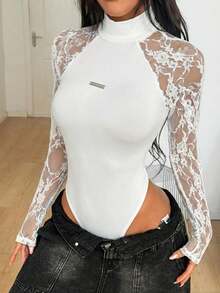 Coolane Bộ áo liền quần co giãn, thoáng khí bằng vải lưới dành cho nữ, thích hợp cho các lễ hội âm nhạc mùa xuân/hè và các buổi tiệc, ngày Valentine. - trắng - Xem 5