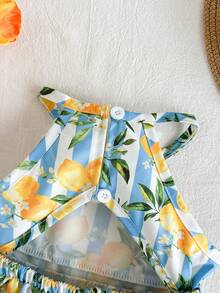 Đầm không tay kẻ sọc vàng in hình chanh cho bé gái, kiểu dáng thường ngày, thích hợp cho kỳ nghỉ, dã ngoại, mùa xuân/hè. - Nhiều màu - Xem 5