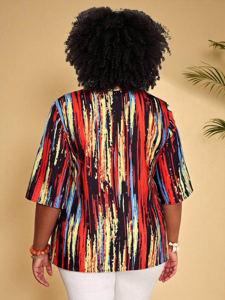 Plus Size Women V-Neck Striped Short Sleeve Casual Shirt Summer Tops   Summer Outfits Summer Clothes Spring Dress Spring Outfit Women Spring Clothing Beach Vacation Outfits For Women Vacation Dress Bohemian Summer Holiday Outfits