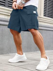 Manfinity Homme Plus Size Men's Solid Color Casual Cargo Shorts - Dusty Blue - View 1