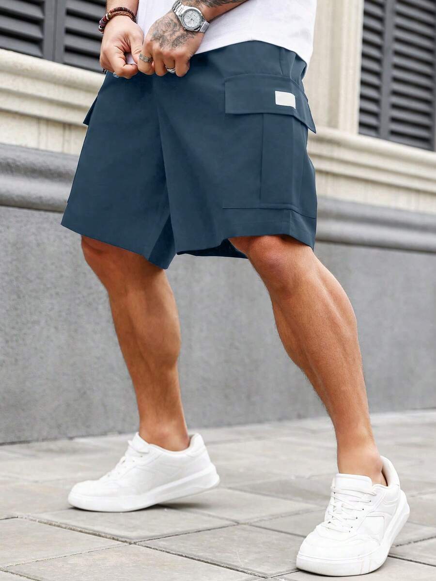 Manfinity Homme Plus Size Men's Solid Color Casual Cargo Shorts - Dusty Blue - View 1