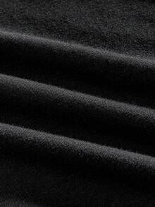 ROMWE MEN Goth 男士休闲宽松亨利领印花T恤，夏季款 - 黑色 - 查看 5