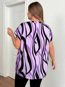 SHEIN CURVE+ 大码女式V领休闲百搭日常衬衫 - 淡紫色 - 查看 2