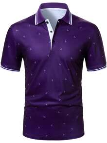 Calvornis Men's Minimalist Printed Short Sleeve Polo Shirt, Formal, Ceremony - Purple - View 4