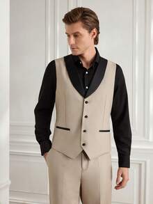 Officeau Bộ vest nam SuitGent 3 món chất lượng cao, màu trơn, thích hợp cho chú rể trong đám cưới, kiểu dáng ôm sát, gồm áo khoác và quần tây, thích hợp cho mùa xuân. - Màu be - Xem 6