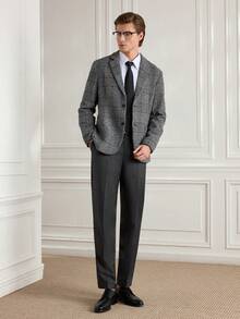 Officeau 男士格子西装，婚礼礼服，休闲西装外套 - 深灰色 - 查看 6