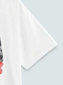 Modcrash Men's Cube Pattern Loose-Fitting T-Shirt With Drop Shoulders, Casual Street Style, Suitable For Gym Workouts, Retro Style, Soft Touch, Perfect For Summer. - 白色 - 查看 5