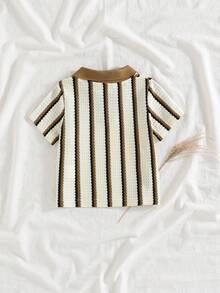 SHEIN Vintaside Kids 男婴休闲舒适百搭套头衫，独特纹理面料 - 黑與白 - 查看 2