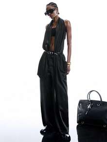 LYSMO 2026 New Arrive Minimalism Spring/Summer Women's Solid Color Wrap Casual Loose Wide Leg Pants - Black - View 8